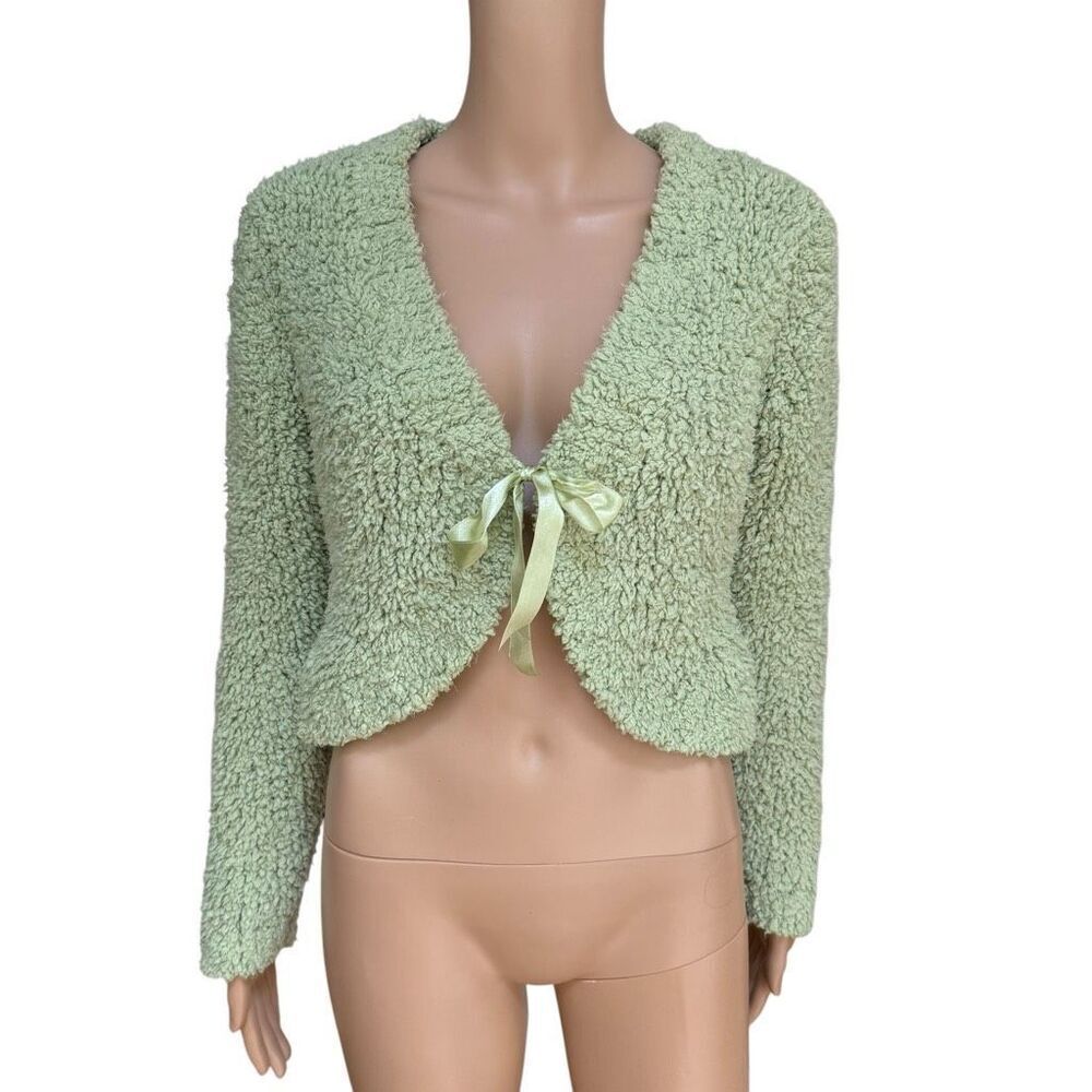 Sarsaparilla green fuzzy cropped cardigan super soft and cozy size M